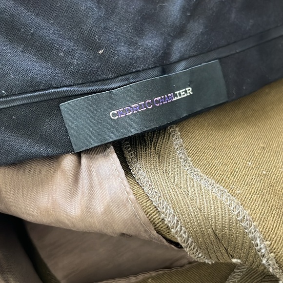 Cedric Charlier Green Olive Textured Double Side Buttons Trousers - Picture 6 of 8